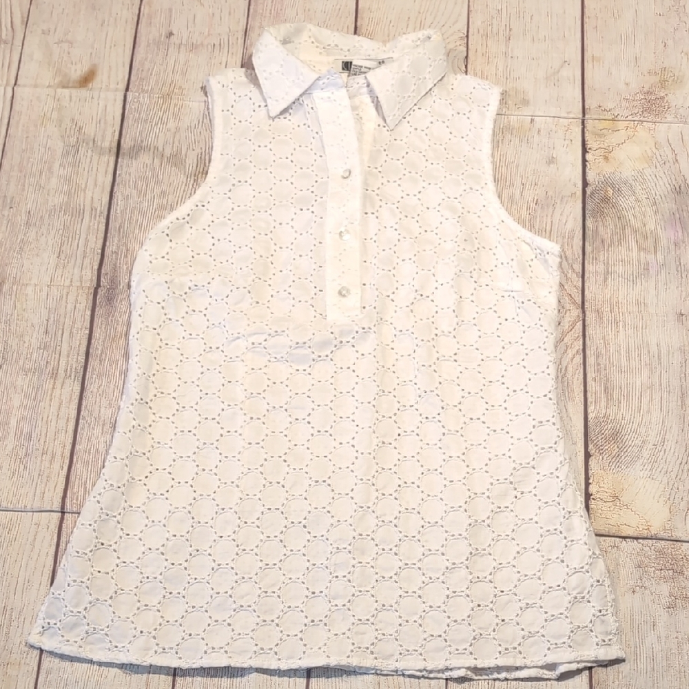 Carol Little White Eyelet 100% Cotton Sleeveless Top Size Small